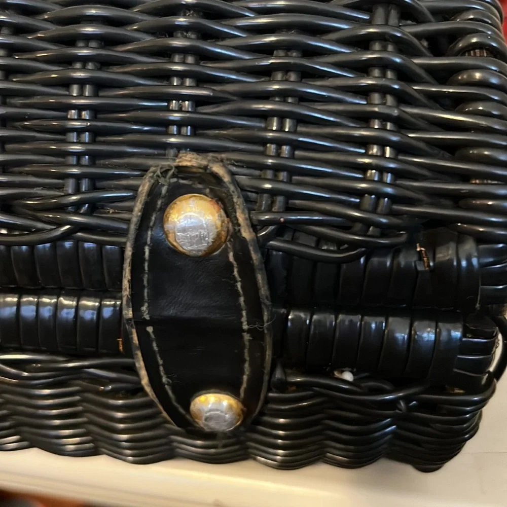 Rare Handmade Rattan beaded satchel British Colony Hong Kong black purse